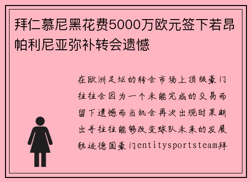 拜仁慕尼黑花费5000万欧元签下若昂帕利尼亚弥补转会遗憾